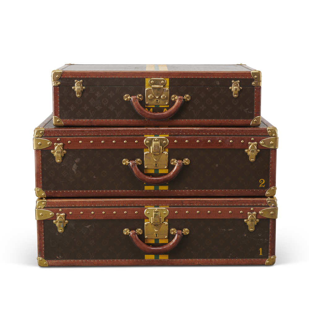 A GROUP OF THREE: A MONOGRAM CANVAS LEATHER BLISTEN 75 & TWO ALZER 75 SUITCASES WITH BRASS HARDWARE LOUIS VUITTON, 1941 Important information about this lot