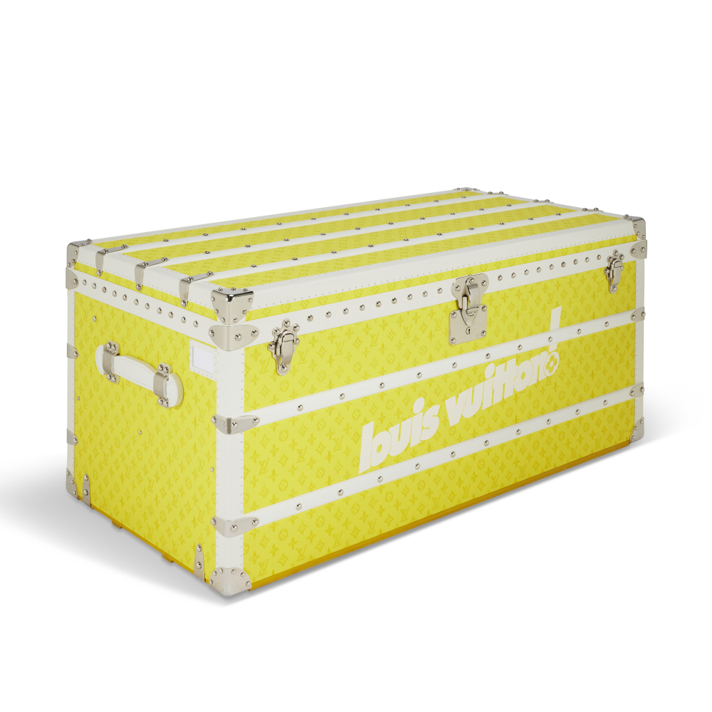 A LIMITED EDITION YELLOW & WHITE MONOGRAM COURRIER 110 TRUNK WITH SILVER HARDWARE BY VIRGIL ABLOH LOUIS VUITTON, 2021 Important information about this lot