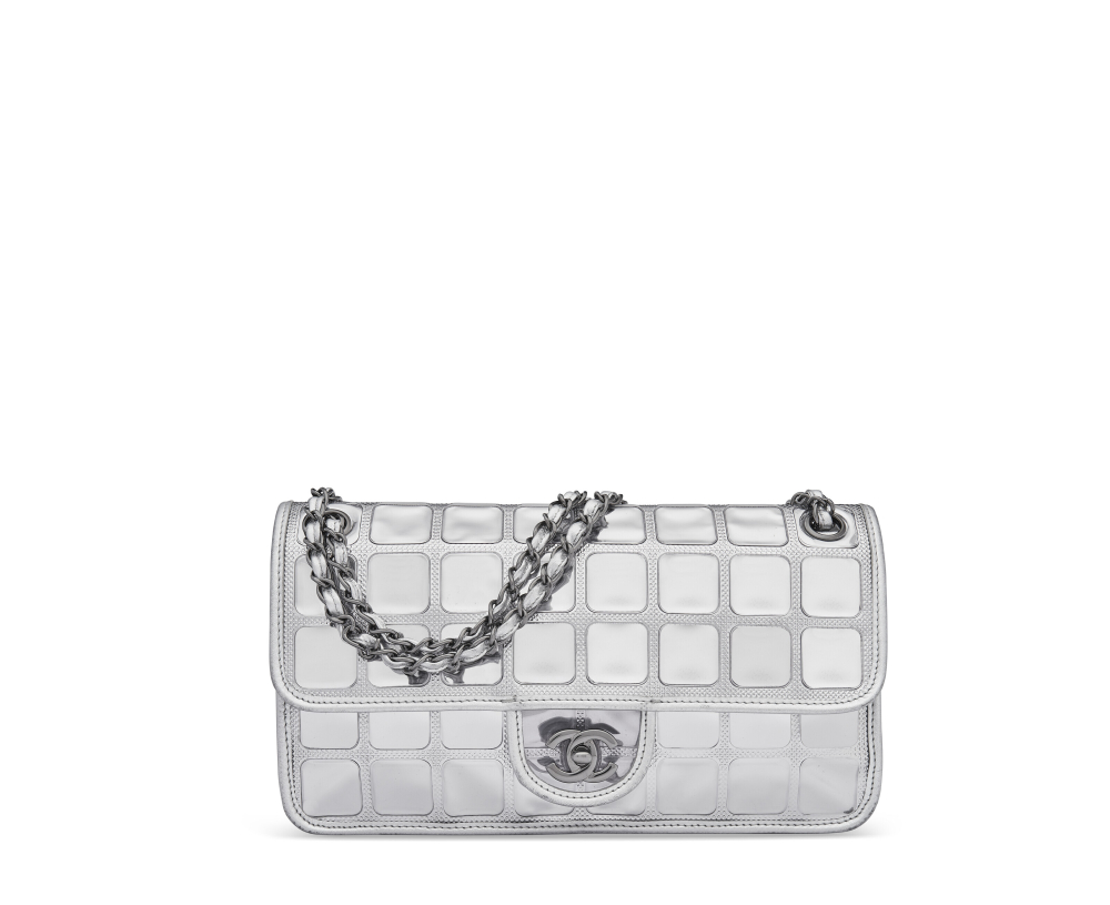 A LIMITED EDITION SILVER PVC & LAMBSKIN LEATHER ICE CUBE SINGLE FLAP BAG WITH SILVER HARDWARE, CHANEL, 2008