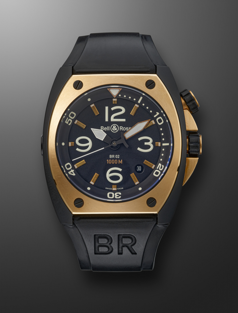 BELL & ROSS, PVD-COATED STAINLESS STEEL AND PINK GOLD DIVER WRISTWATCH WITH GAS ESCAPE VALVE, REF. BR02-20-S/R-305" -