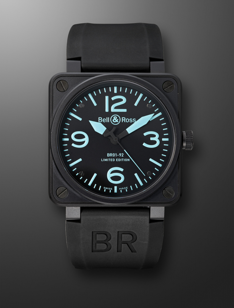 BELL & ROSS, LIMITED EDITION PVD-COATED STAINLESS STEEL WRISTWATCH, REF. BR01-92-SBLU, NO. 184/500" -