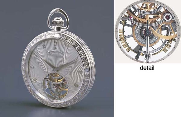 VACHERON & CONSTANTIN. A HIGHLY IMPORTANT AND POSSIBLY UNIQUE 18K WHITE GOLD AND DIAMOND-SET OPENFACE TOURBILLON WATCH