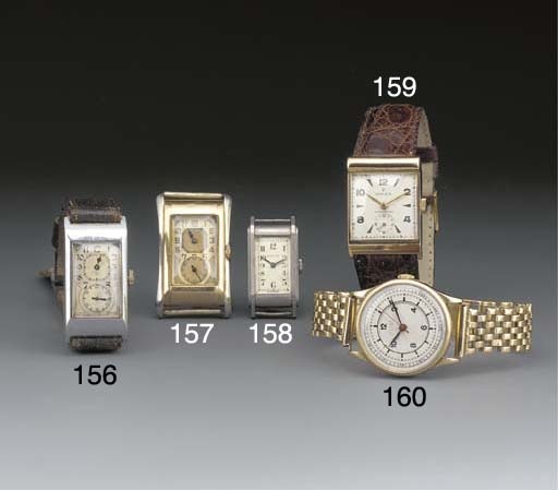 Rolex: An unusual assymetric 18ct. pink gold rectangular wristwatch, signed Rolex, case no. 59663, ref no. 3255, 1950's