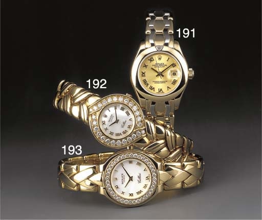 Rolex: An 18ct. gold and diamond set wristwatch with mother of pearl dial.signed Rolex Cellini, case no. N484994, ref. 2707, recent