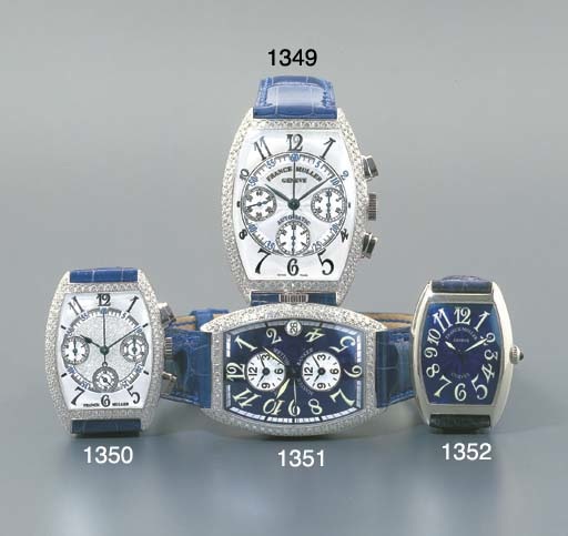 FRANCK MULLER. AN 18K WHITE GOLD AND DIAMOND-SET SELF-WINDING TONNEAU-SHAPED CHRONOGRAPH WRISTWATCH