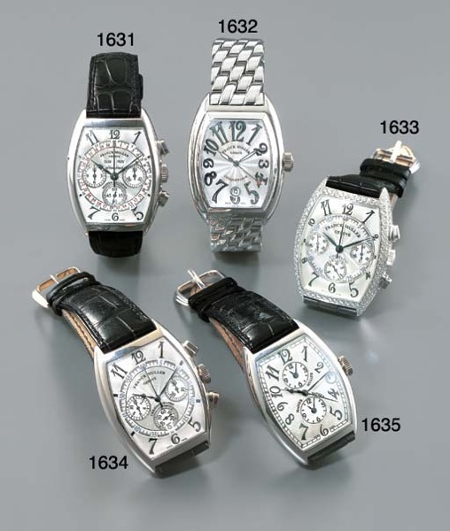 FRANCK MULLER. AN 18K WHITE GOLD AND DIAMOND-SET TONNEAU-SHAPED CHRONOGRAPH WRISTWATCH