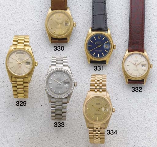Rolex: An 18ct Gold Bark Finish Automatic centre seconds calendar wristwatch with a matching bracelet