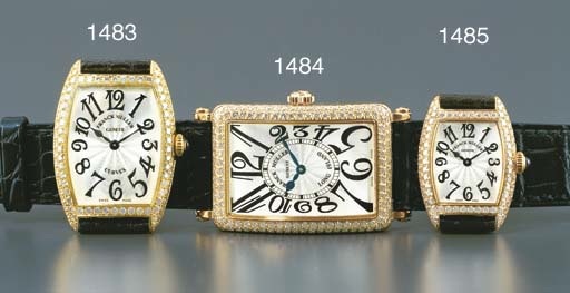 FRANCK MULLER. A LADY'S 18K PINK GOLD AND DIAMOND-SET RECTANGULAR WRISTWATCH