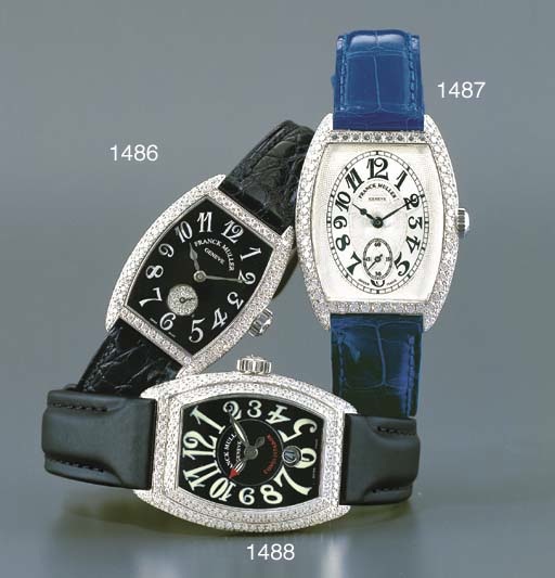 FRANCK MULLER. AN 18K WHITE GOLD AND DIAMOND-SET TONNEAU-SHAPED WRISTWATCH