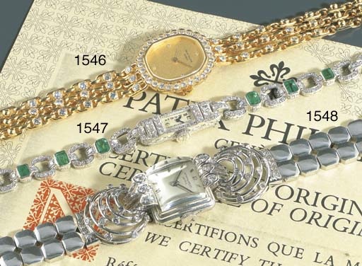 PATEK PHILIPPE. A LADY'S 18K GOLD AND DIAMOND-SET CUSHION-SHAPED WRISTWATCH WITH BRACELET