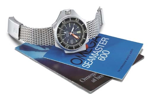 Omega. A highly unusual and rare large stainless steel self-winding waterproof diver's wristwatch with sweep centre seconds, date and bracelet