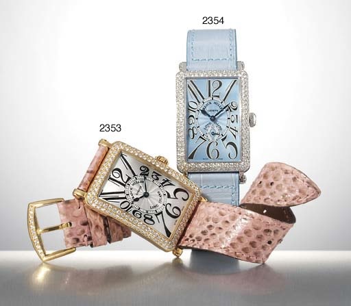 FRANCK MULLER. A LADY'S 18K WHITE GOLD AND DIAMOND-SET RECTANGULAR WRISTWATCH