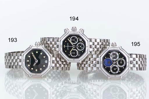 GERALD GENTA. A FINE PLATINUM OCTAGONAL AUTOMATIC PERPETUAL CALENDAR BRACELET WATCH WITH MOON PHASES