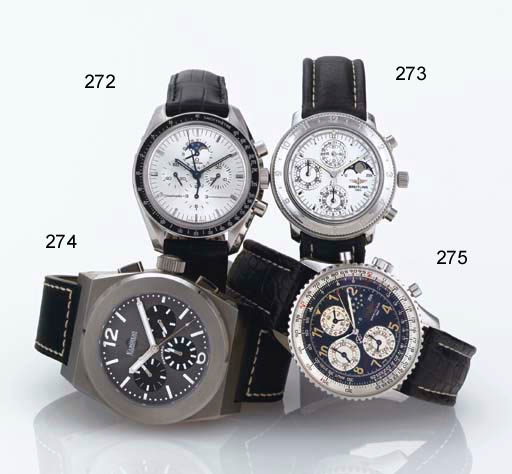 Breitling. A Fine Limited Edition Platinum Automatic Triple Calendar Chronograph Wristwatch with Moon Phases
