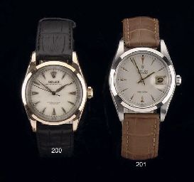 A STAINLESS STEEL AND PINK GOLD WATER RESISTANT WRISTWATCH WITH SWEEP CENTER SECONDS, BY ROLEX