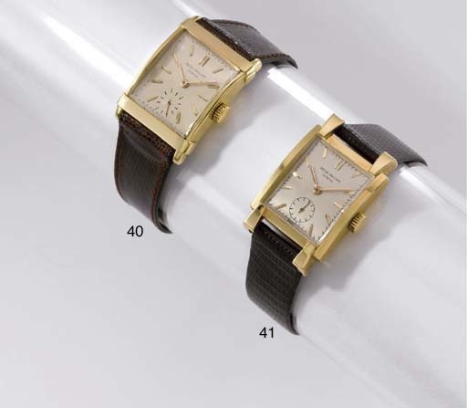 Patek Philippe. A fine 18K gold rectangular curved wristwatch