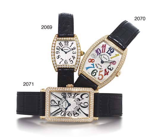 FRANCK MULLER. A LADY'S 18K GOLD AND DIAMOND-SET TONNEAU-SHAPED WRISTWATCH