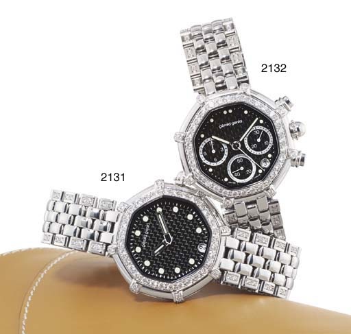 GERALD GENTA. A PLATINUM AND DIAMOND-SET OCTAGONAL AUTOMATIC CHRONOGRAPH WRISTWATCH WITH DATE AND BRACELET