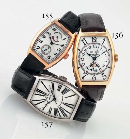 FRANCK MULLER. AN 18K PINK GOLD TONNEAU WRISTWATCH WITH POWER RESERVE