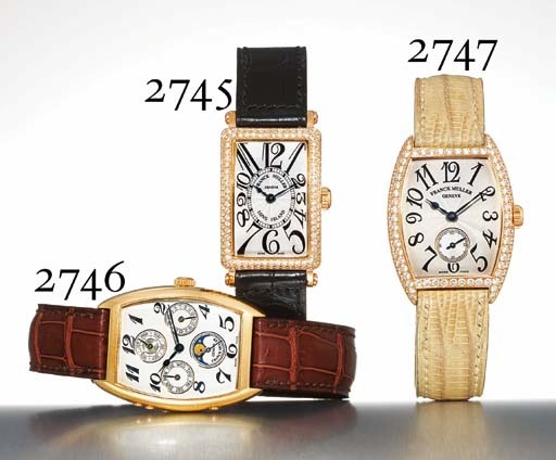 FRANCK MULLER. A LADY'S 18K GOLD AND DIAMOND-SET RECTANGULAR WRISTWATCH