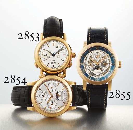 CORUM. A RARE LIMITED EDITION 18K PINK GOLD SKELETONISED AUTOMATIC PERPETUAL CALENDAR WRISTWATCH WITH PHASES OF THE MOON