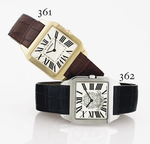 CARTIER. A FINE AND RARE LIMITED EDITION OVERSIZED 18K WHITE GOLD SQUARE WRISTWATCH