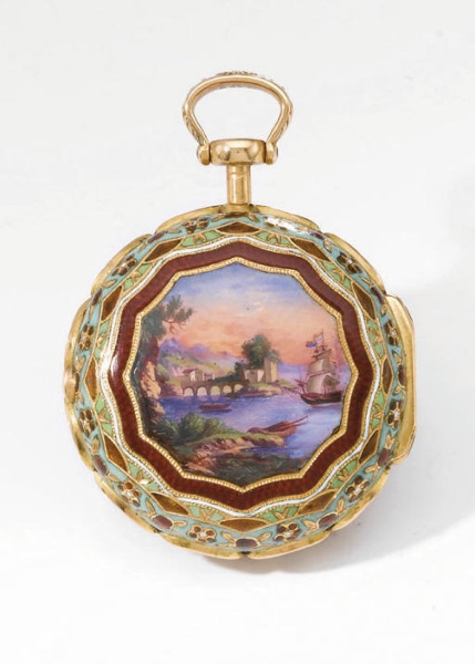 Markwick Markham Perigal. A fine 18K gold and enamel pair case openface verge watch, made for the Turkish market