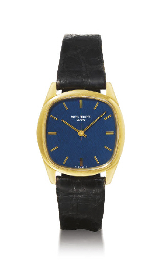 PATEK PHILIPPE. AN 18K GOLD CUSHION-SHAPED AUTOMATIC WRISTWATCH WITH CENTRE SECONDS