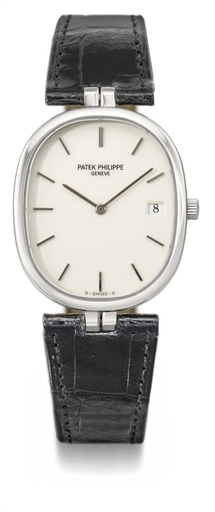 Patek Philippe. A stainless steel oval wristwatch with date