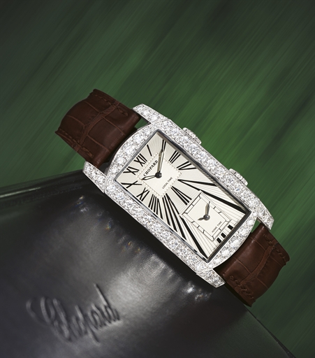 CHOPARD, DUAL TEC.WHITE GOLD AND DIAMOND-SET AUTOMATIC DUAL-TIME WRISTWATCH, BEZEL SET WITH 52 BRILLIANT-CUT DIAMONDS (~5.30 CTS)