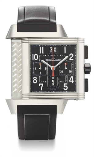 Jaeger-LeCoultre. A large stainless steel automatic dual time chronograph Reverso wristwatch with date