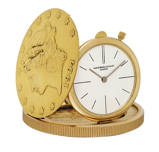 AUDEMARS PIGUET. A FINE 18K GOLD TWENTY DOLLAR COIN WATCH