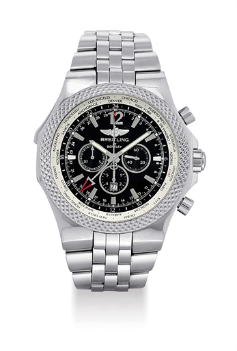 BREITLING. AN OVERSIZED STAINLESS STEEL SPECIAL EDITION AUTOMATIC CHRONOGRAPH WRISTWATCH WITH WORLD TIME INDICATION, DATE AND BRACELET