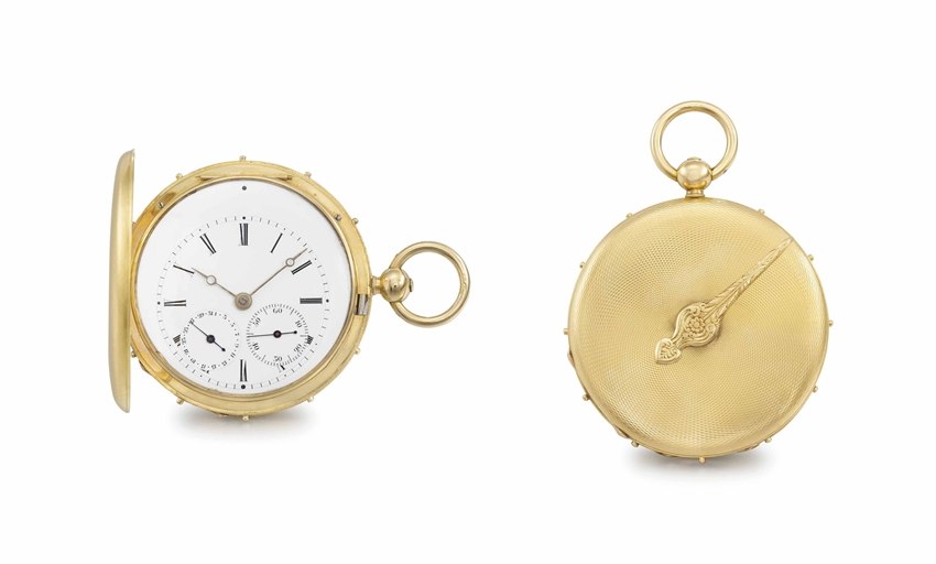 Bautte. A rare 18K gold hunter case à tact watch with date and duplex escapement