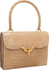 Hermes Shiny Ficelle Crocodile Sac Vasco Bag with Gold Hardware.