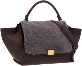 Celine Brown Leather & Gray Shearling Trapeze Bag.