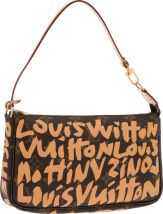 Louis Vuitton Limited Edition Peach Monogram Graffiti Canvas.Pochette Bag by Stephen Sprouse.