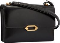 Hermes Black Calf Box Leather Fonsbelle Bag with Gold Hardware.