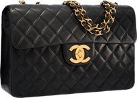 Chanel Black Quilted Lambskin Leather Maxi Single Flap Bag with.Gold Hardware.