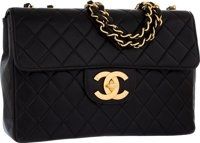 Chanel Black Quilted Lambskin Leather Jumbo Single Flap Bag with.Gold Hardware.