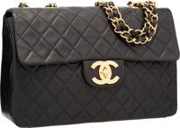 Chanel Black Quilted Lambskin Leather Maxi Single Flap Bag with.Gold Hardware.