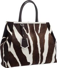 Fendi Zebra Ponyhair & Brown Leather 2 Jours Tote Bag with.Silver Hardware.