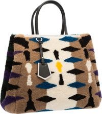 Fendi Multicolor Shearling & Black Leather 2Jours Tote Bag with.Silver Hardware. Very Good to Excellent Condition..15...