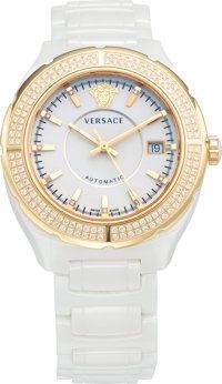 Versace Diamond, Gold Plated Stainless Steel & White Enamel.Automatic Watch. Excellent Condition. 1.5 Width x 10.Len...