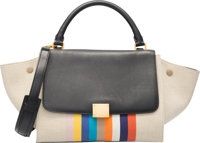 Celine Black Leather, Beige & Multicolor Stripe Canvas Trapeze.Bag. Excellent Condition. 11 Width x 8 Height x 6.5...