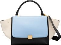 Celine Blue, Beige & Black Leather Trapeze Bag. Excellent.Condition. 12 Width x 9 Height x 7 Depth....