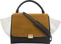 Celine Brown Suede & Black and White Leather Trapeze Bag..Very Good to Excellent Condition. 11.5 Width x 9 Height.x...