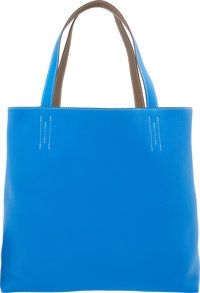 Hermes Blue Hydra & Etoupe Clemence Leather Double Sens GM.Reversible Tote Bag. X, 2016. Excellent to Pristine.Conditi...