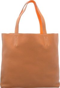 Hermes Gold & Orange H Clemence Leather Double Sens GM.Reversible Tote Bag. Q Square, 2013. Excellent to.Pristine Cond...
