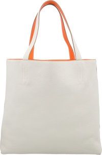 Hermes Gris Perle & Orange H Clemence Leather Double Sens GM.Reversible Tote Bag. N Square, 2010. Excellent.Condition...